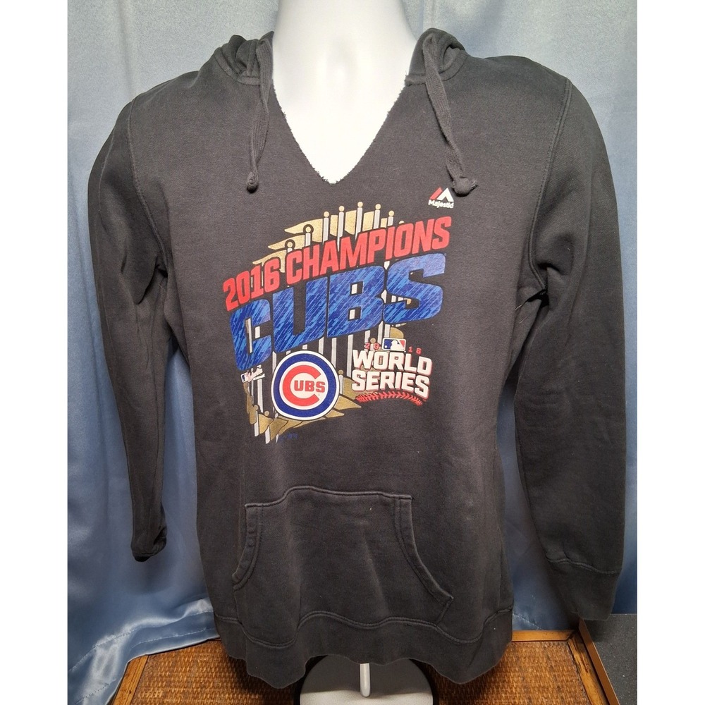 Majestic Chicago Cubs 2016 World Series Champions Hoodie Black Mens Medium MLB